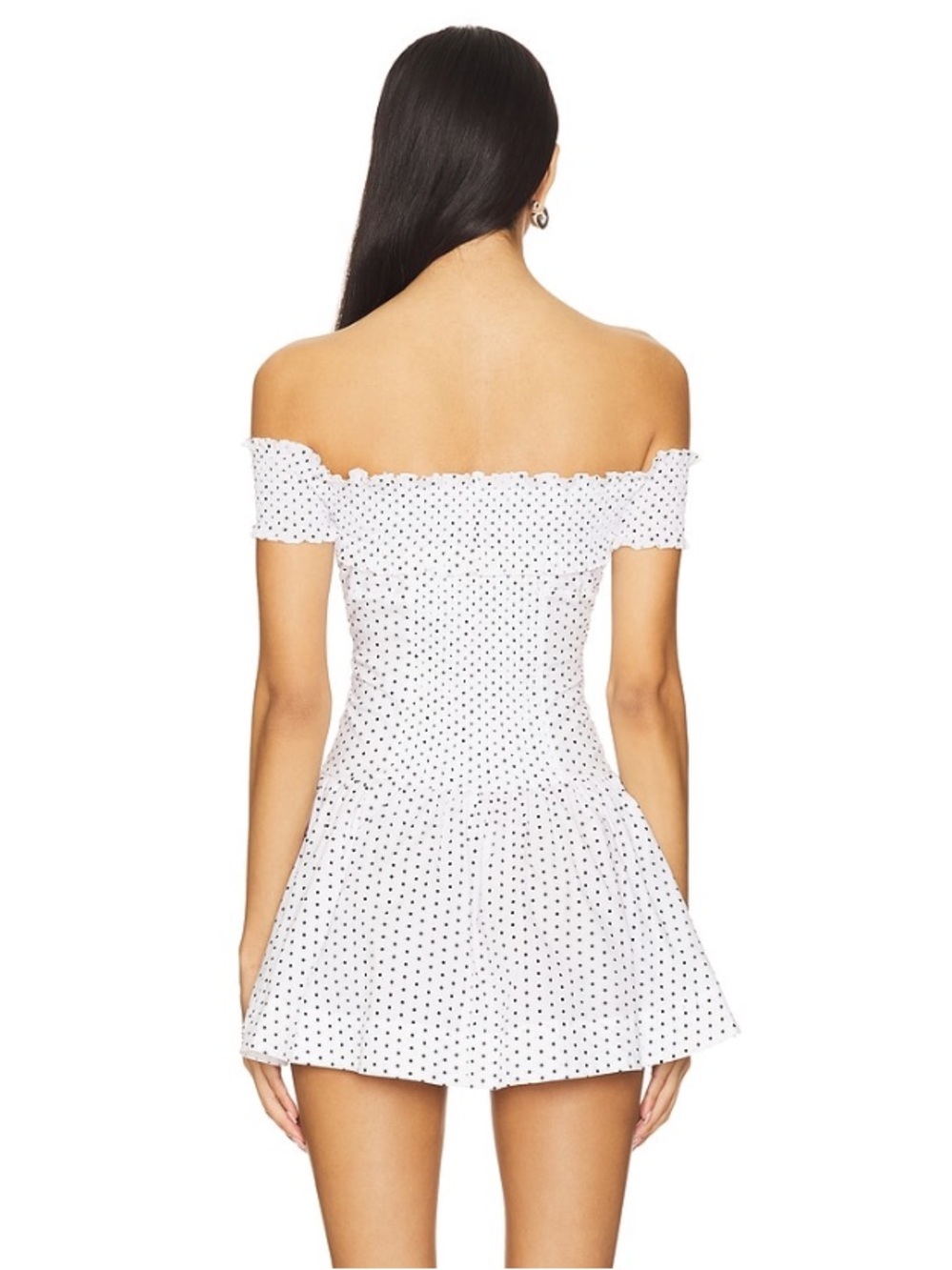 Frankie's Bikinis White Polka Dot Off-Shoulder Mini Dress - Picture 4 of 4